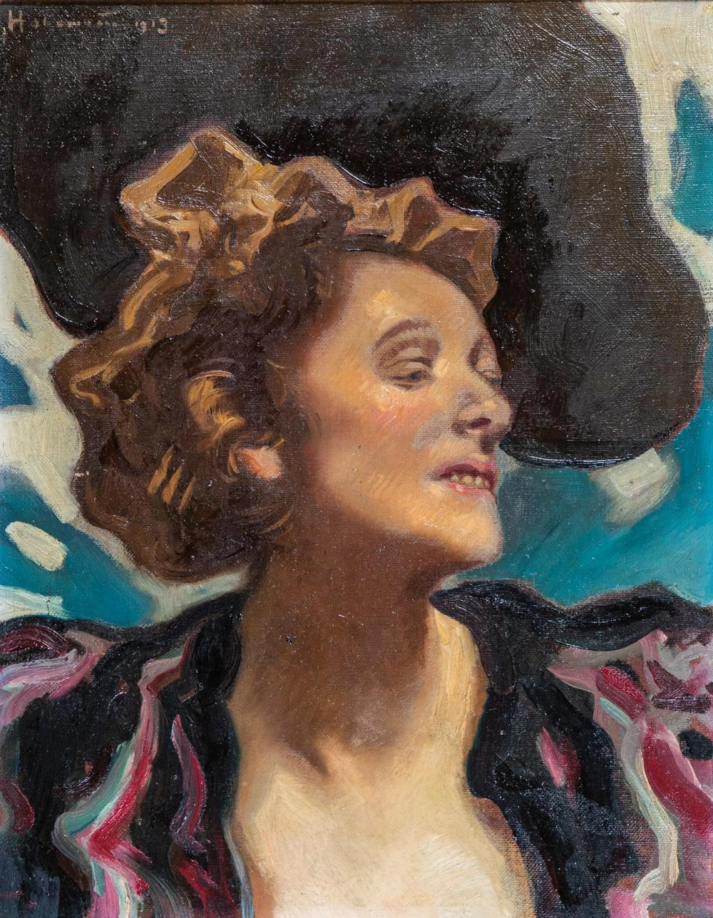 Hugo von Habermann - Ritratto di una signora con cappello 1